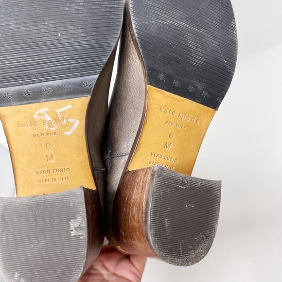 Kate Spade Size 6 Gray Leather Block Heeled Tall Boots Almond Toe Side Zipper - Picture 13 of 15